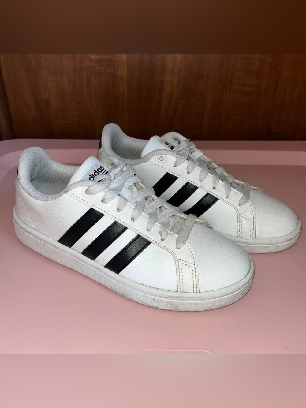 adidas White Sneakers with Black Three-Stripes
